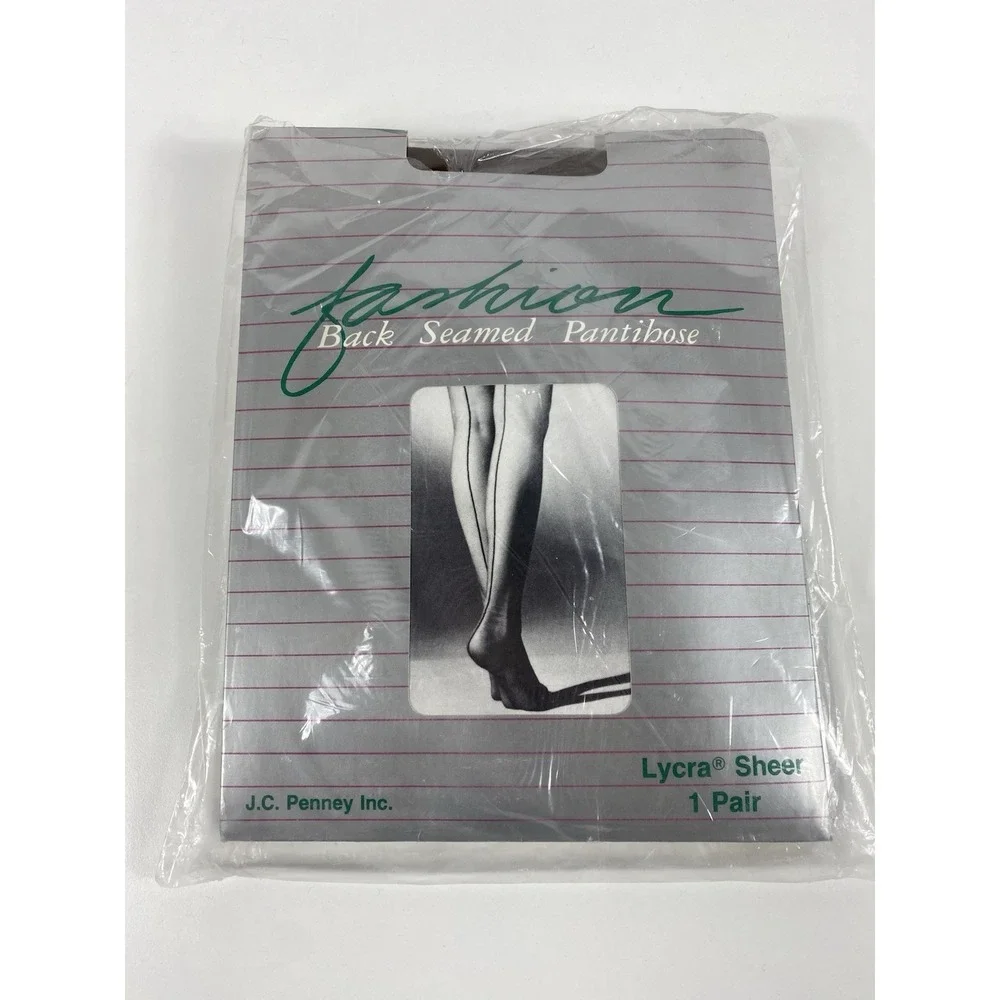 Vintage J.C. Penney Lycra Sheer ~ Fashion Back Seamed Pantyhose ~ Taupe ~ Long‎